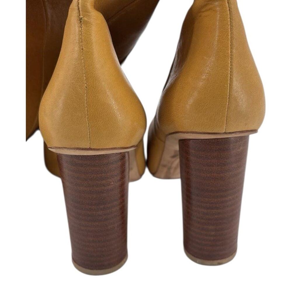 Ulla Johnson Knee High Boots 9.5M Mustard Yellow/Camel Suede Leather Block Heel - Picture 8 of 10